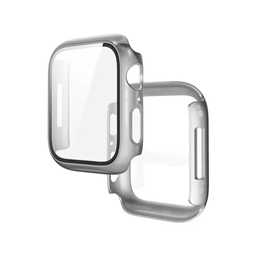 Apple Watch 7/8 41mm TPU tok kijelzővédő fóliával, átlátszó, ezüst