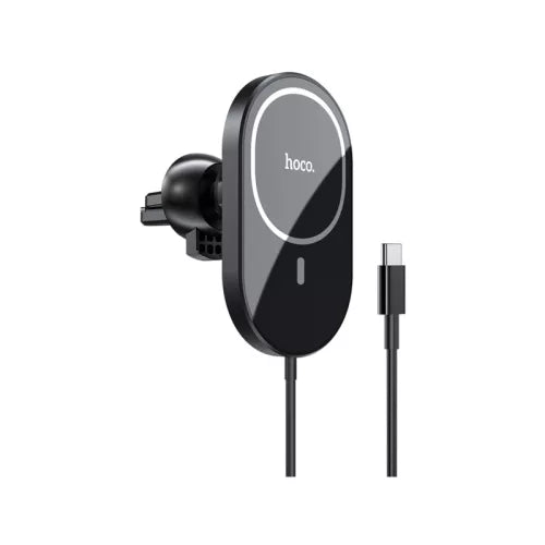 Mágneses, szellőzőrácsra rögzíthető vezeték nélküli autós telefontartó és töltő, fekete