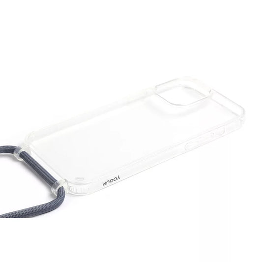iPhone 15 Pro Max zsinóros TPU tok, átlátszó-kék