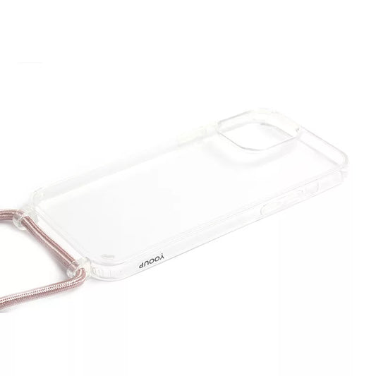 iPhone 15 Pro Max zsinóros TPU tok, átlátszó-rose gold
